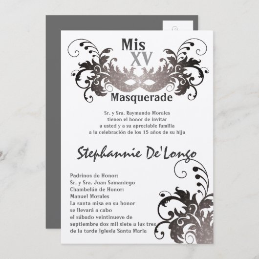 5x7 Masquerade Quinceanera Birthday Uitnodiging (Voorkant / Achterkant)