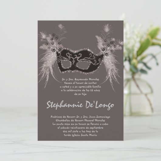 5x7 Masquerade Quinceanera Birthday Uitnodiging (Staand voorkant)