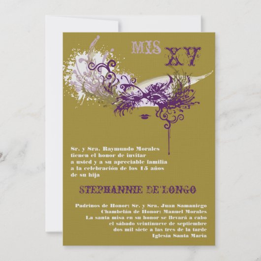 5x7 Masquerade Quinceanera Birthday Uitnodiging (Voorkant)
