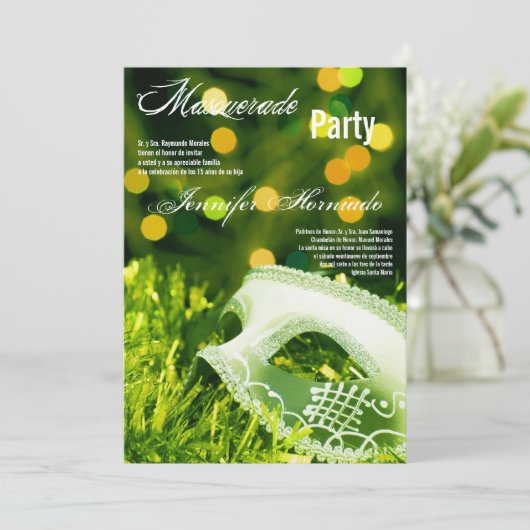 5x7 Masquerade Quinceanera Birthday Uitnodiging (Staand voorkant)