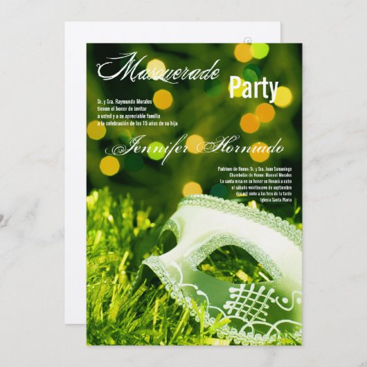 5x7 Masquerade Quinceanera Birthday Uitnodiging (Voorkant / Achterkant)
