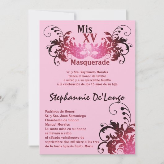 5x7 Masquerade Quinceanera Birthday Uitnodiging (Voorkant)