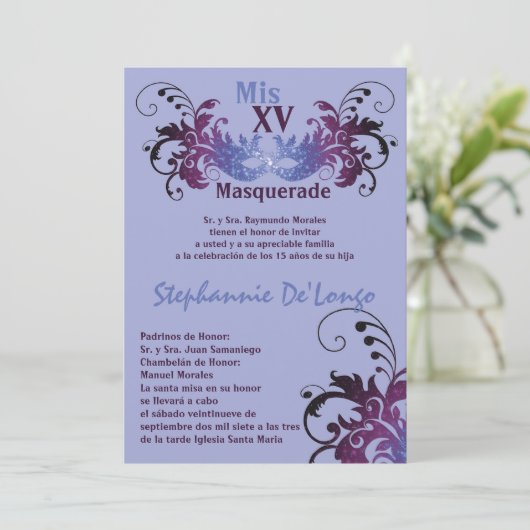 5x7 Masquerade Quinceanera Birthday Uitnodiging (Staand voorkant)