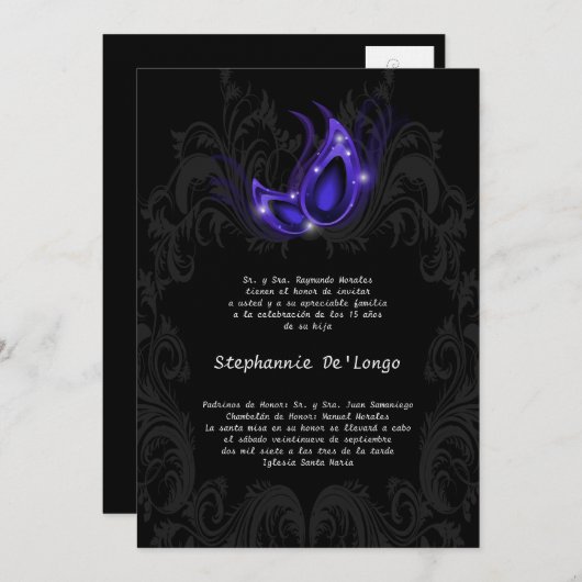 5x7 Masquerade Quinceanera Birthday Uitnodiging (Voorkant / Achterkant)