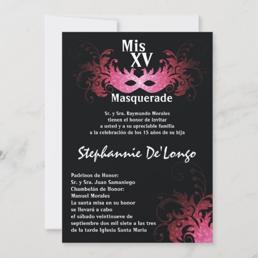 5x7 Masquerade Quinceanera Birthday Uitnodiging (Voorkant)