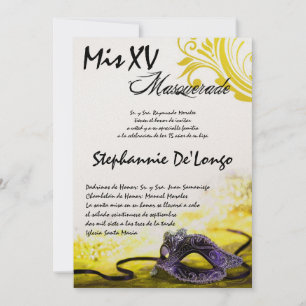 5x7 Masquerade Quinceanera Birthday Uitnodiging