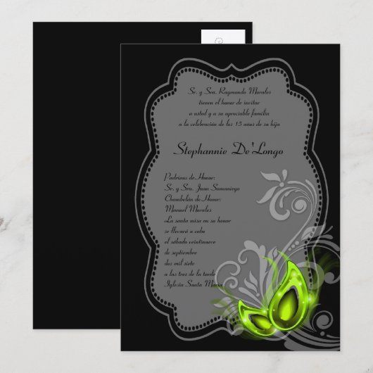 5x7 Masquerade Quinceanera Birthday Uitnodiging (Voorkant / Achterkant)