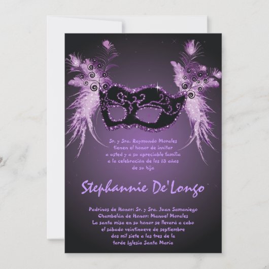 5x7 Masquerade Quinceanera Birthday Uitnodiging (Voorkant)