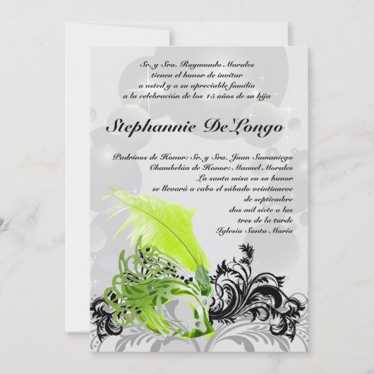 5x7 Masquerade Quinceanera Birthday Uitnodiging (Voorkant)