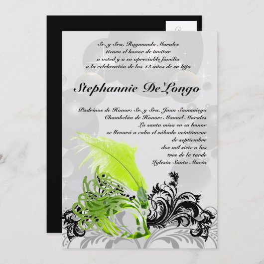 5x7 Masquerade Quinceanera Birthday Uitnodiging (Voorkant / Achterkant)