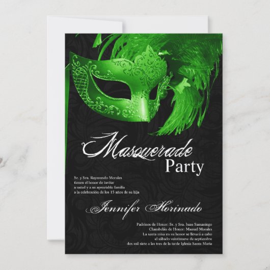 5x7 Masquerade Quinceanera Birthday Uitnodiging (Voorkant)