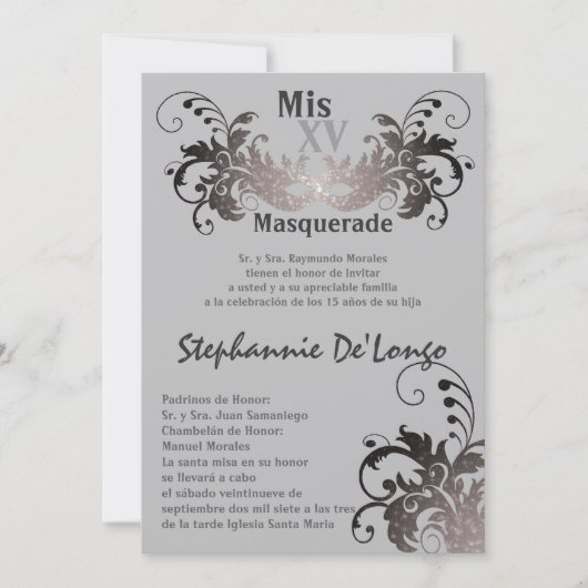 5x7 Masquerade Quinceanera Birthday Uitnodiging (Voorkant)