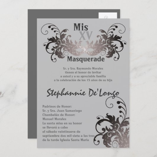 5x7 Masquerade Quinceanera Birthday Uitnodiging (Voorkant / Achterkant)