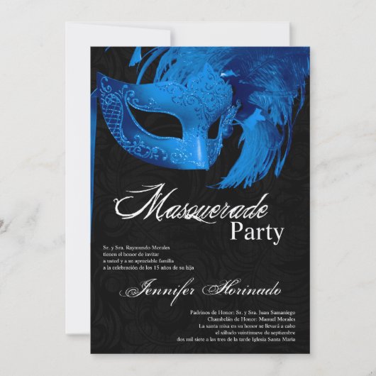 5x7 Masquerade Quinceanera Birthday Uitnodiging (Voorkant)
