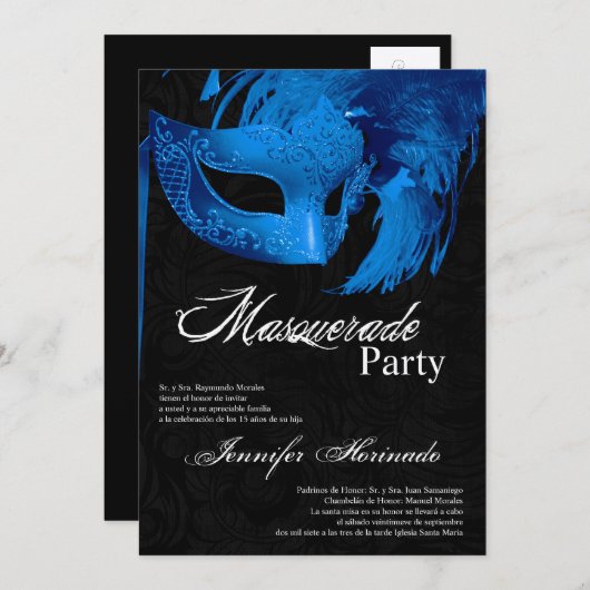 5x7 Masquerade Quinceanera Birthday Uitnodiging (Voorkant / Achterkant)