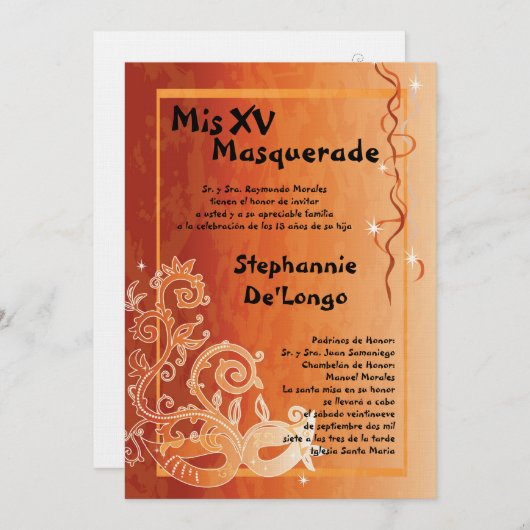 5x7 Masquerade Quinceanera Birthday Uitnodiging (Voorkant / Achterkant)