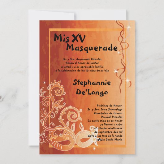 5x7 Masquerade Quinceanera Birthday Uitnodiging (Voorkant)