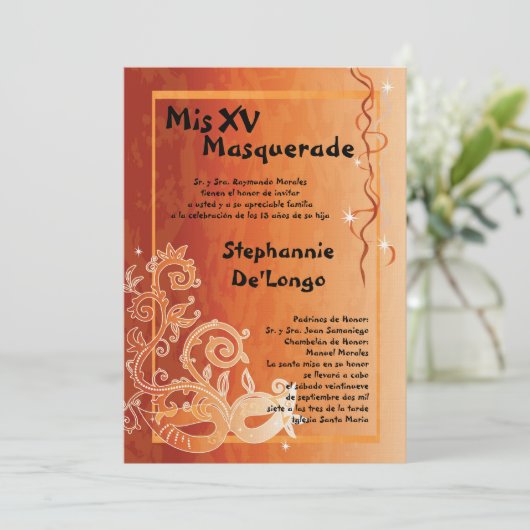 5x7 Masquerade Quinceanera Birthday Uitnodiging (Staand voorkant)