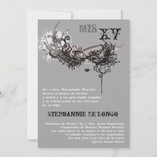 5x7 Masquerade Quinceanera Birthday Uitnodiging (Voorkant)