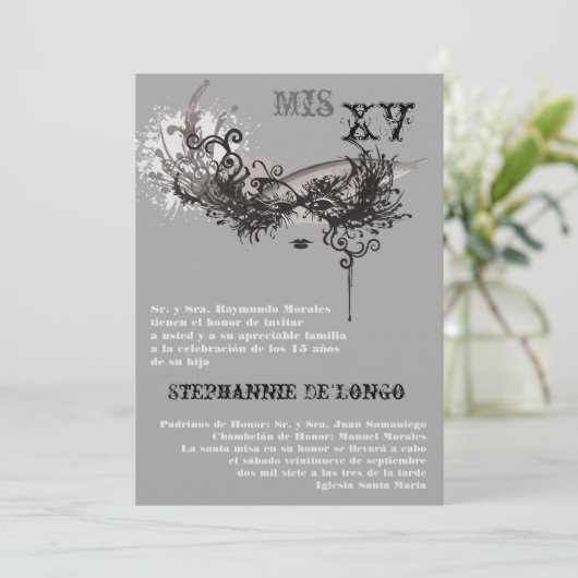 5x7 Masquerade Quinceanera Birthday Uitnodiging (Staand voorkant)