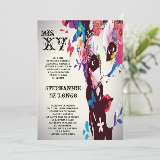 5x7 Masquerade Quinceanera Birthday Uitnodiging (Staand voorkant)