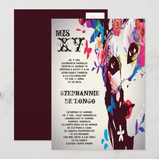 5x7 Masquerade Quinceanera Birthday Uitnodiging (Voorkant / Achterkant)