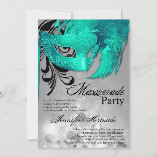 5x7 Masquerade Quinceanera Birthday Uitnodiging (Voorkant)