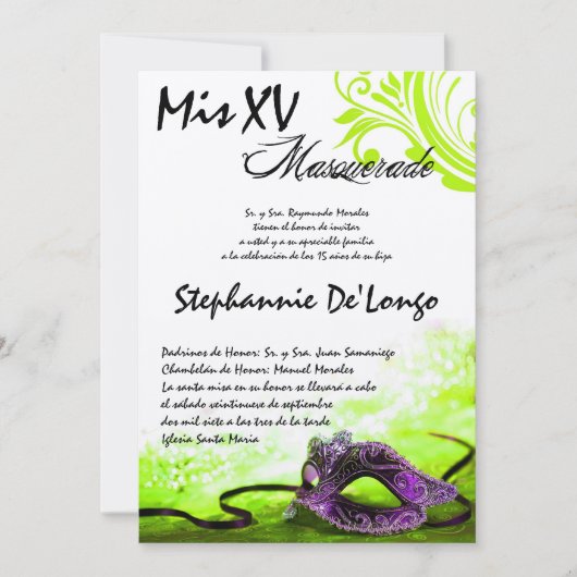 5x7 Masquerade Quinceanera Birthday Uitnodiging (Voorkant)