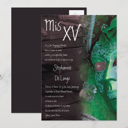 5x7 Masquerade Quinceanera Birthday Uitnodiging (Voorkant / Achterkant)