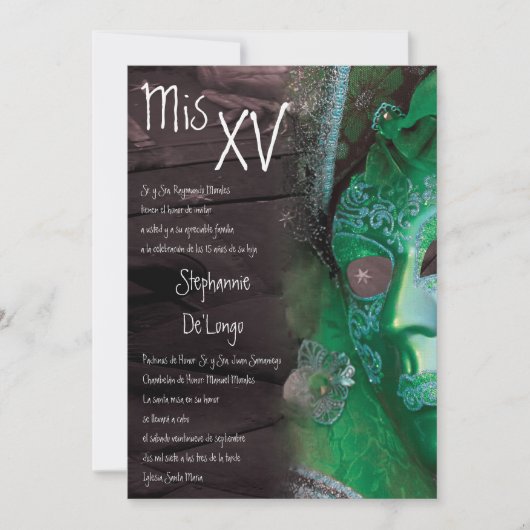 5x7 Masquerade Quinceanera Birthday Uitnodiging (Voorkant)