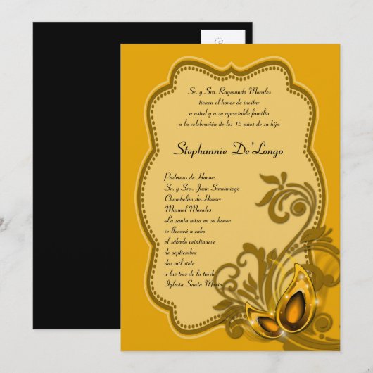 5x7 Masquerade Quinceanera Birthday Uitnodiging (Voorkant / Achterkant)