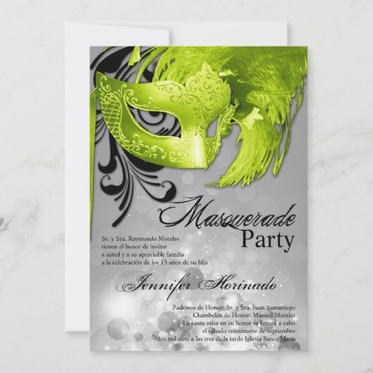 5x7 Masquerade Quinceanera Birthday Uitnodiging (Voorkant)