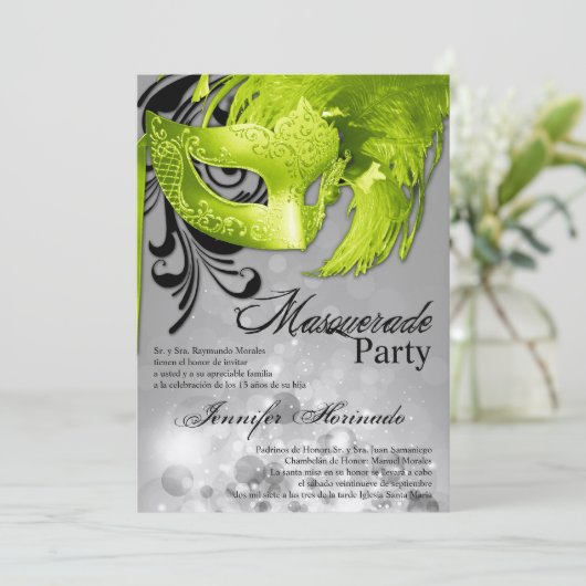 5x7 Masquerade Quinceanera Birthday Uitnodiging (Staand voorkant)