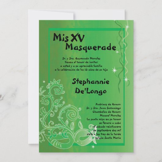 5x7 Masquerade Quinceanera Birthday Uitnodiging (Voorkant)