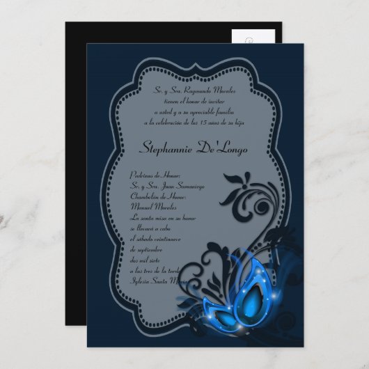 5x7 Masquerade Quinceanera Birthday Uitnodiging (Voorkant / Achterkant)