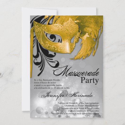 5x7 Masquerade Quinceanera Birthday Uitnodiging (Voorkant)