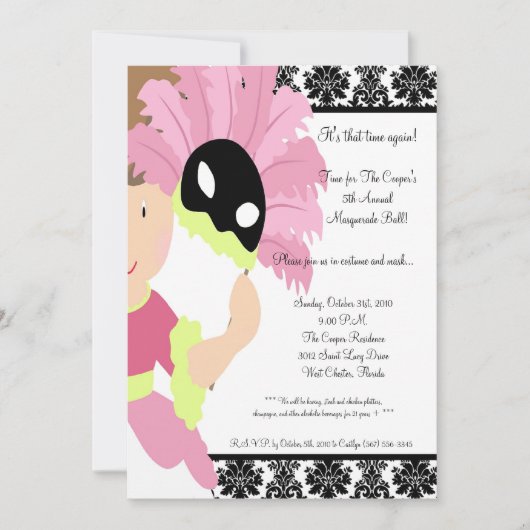 5x7 MasqueradeBall Halloween Bash Party Invitation Kaart (Voorkant)