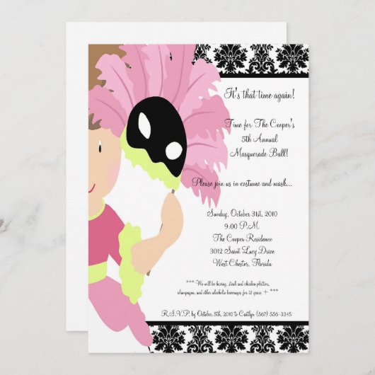 5x7 MasqueradeBall Halloween Bash Party Invitation Kaart (Voorkant / Achterkant)