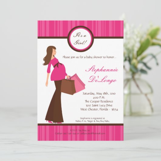 5x7 Meisje Modern Mod Mom Baby shower Uitnodiging (Staand voorkant)