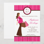 5x7 Meisje Modern Mod Mom Baby shower Uitnodiging (Voorkant / Achterkant)