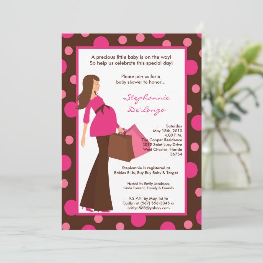 5x7 Meisje Modern Mod Mom Baby shower Uitnodiging (Staand voorkant)