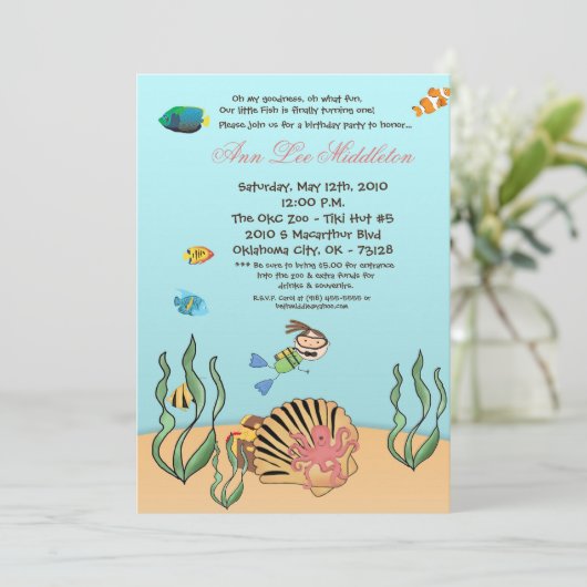 5x7 meisje onder de uitnodiging van de Birthday Ze (Staand voorkant)