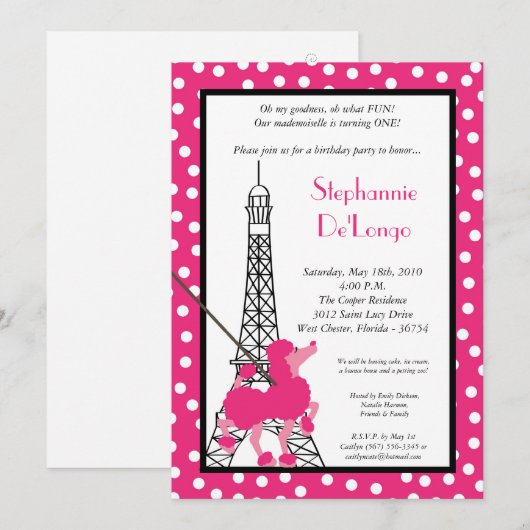 5x7 Meisje Roze Poedel Parijs Verjaardag Par Uitno Kaart (Voorkant / Achterkant)