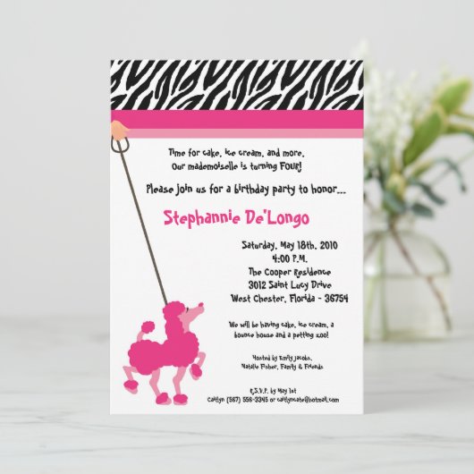 5x7 Meisje Roze Poedel Parijs Verjaardag Par Uitno Kaart (Staand voorkant)