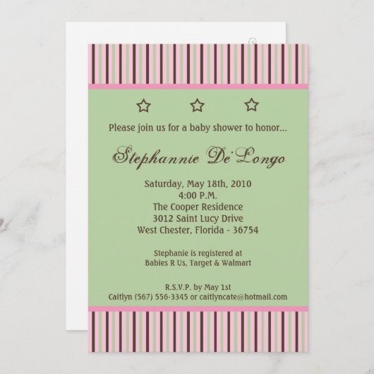 5x7 Mint Stars en Stripes Baby shower Uitnodiging (Voorkant / Achterkant)