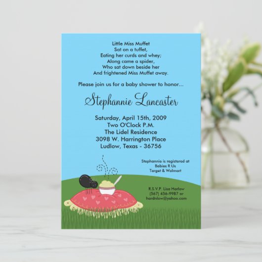 5x7 Miss Muffet Nursery Baby shower Uitnodiging (Staand voorkant)