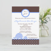 5x7 Mod Blue Boy Elephant Baby shower Invitation Kaart (Staand voorkant)