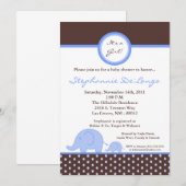 5x7 Mod Blue Boy Elephant Baby shower Invitation Kaart (Voorkant / Achterkant)