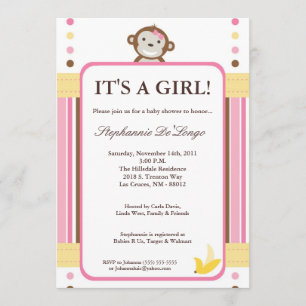 5x7 Mod Monkey Pink Oerwoud Baby shower Uitnodigin Kaart