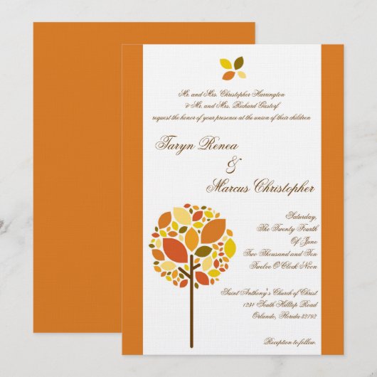 5x7 Modern Autumn Tree Linen Wedding Invitation Kaart (Voorkant / Achterkant)